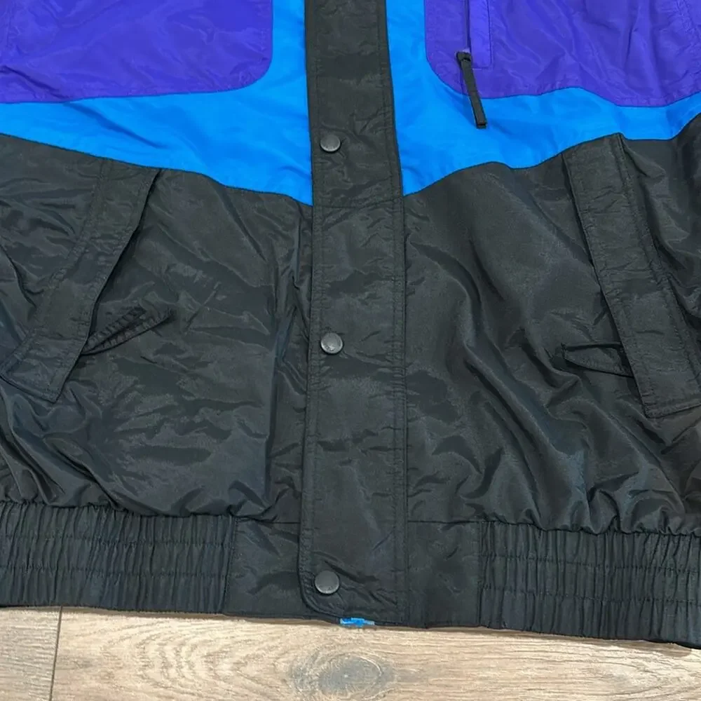 SPORTS AFIELD 90's Black Purple Blue Nylon Shell Zip-Up Jacket Size Medium